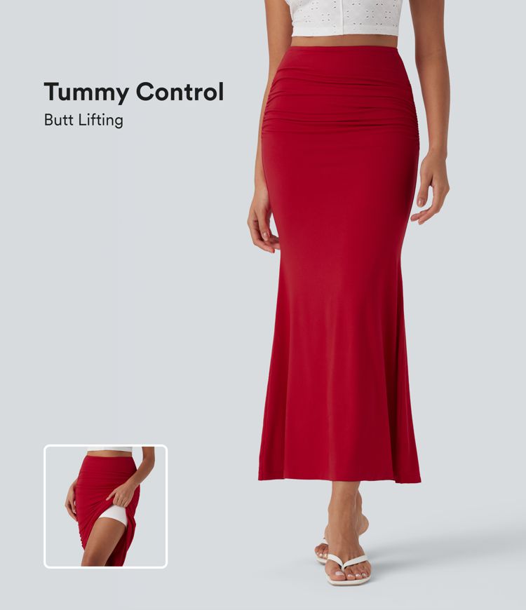 High Waisted Tummy Control Butt Lifting 2-in-1 Midi Casual Mermaid Skirt