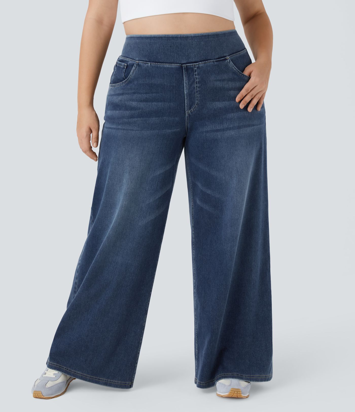 Halara Flex™ High Waisted Pockets Baggy Wide Leg Washed Casual Plus Size Jeans