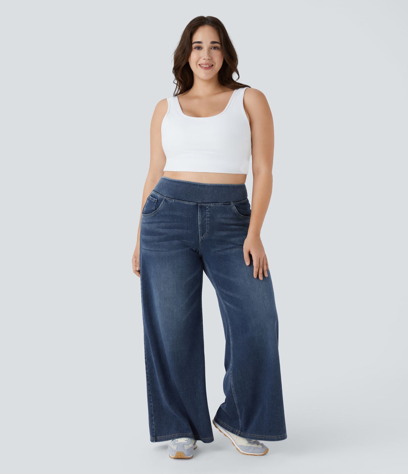 Halara Flex™ High Waisted Pockets Baggy Wide Leg Washed Casual Plus Size Jeans