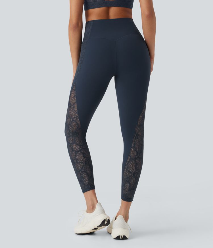 Halara UltraSculpt™ SoCinched High Waisted Tummy Control Contrast Lace Shaping Training Leggings with Pockets