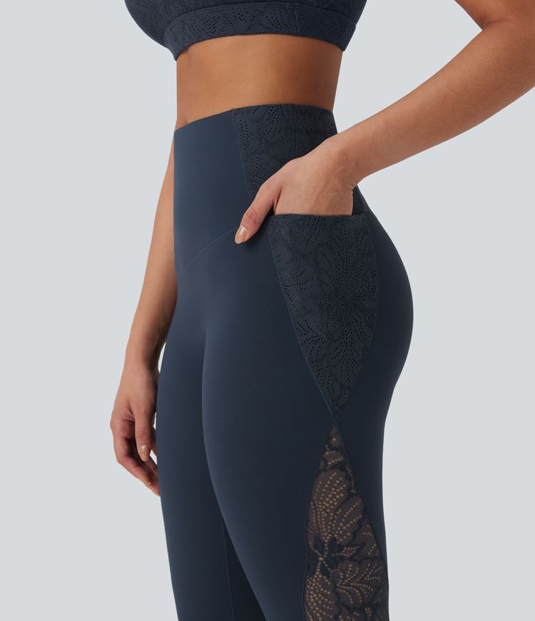 Halara UltraSculpt™ High Waisted Tummy Control Contrast Lace Shaping Training Leggings with Pockets
