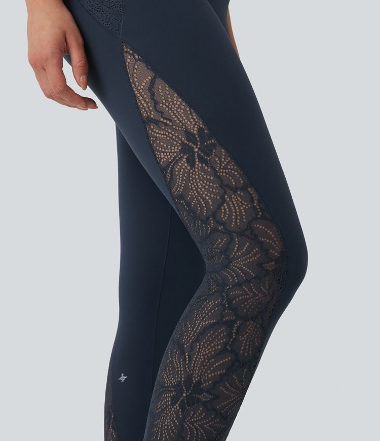 Halara UltraSculpt™ High Waisted Tummy Control Contrast Lace Shaping Training Leggings with Pockets