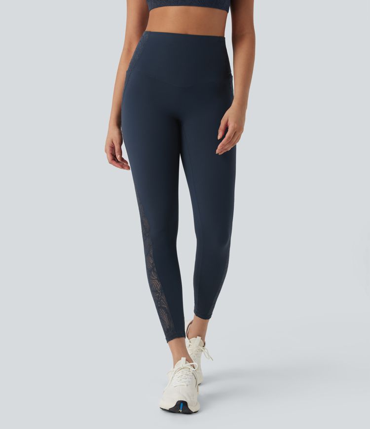 Halara UltraSculpt™ SoCinched High Waisted Tummy Control Contrast Lace Shaping Training Leggings with Pockets