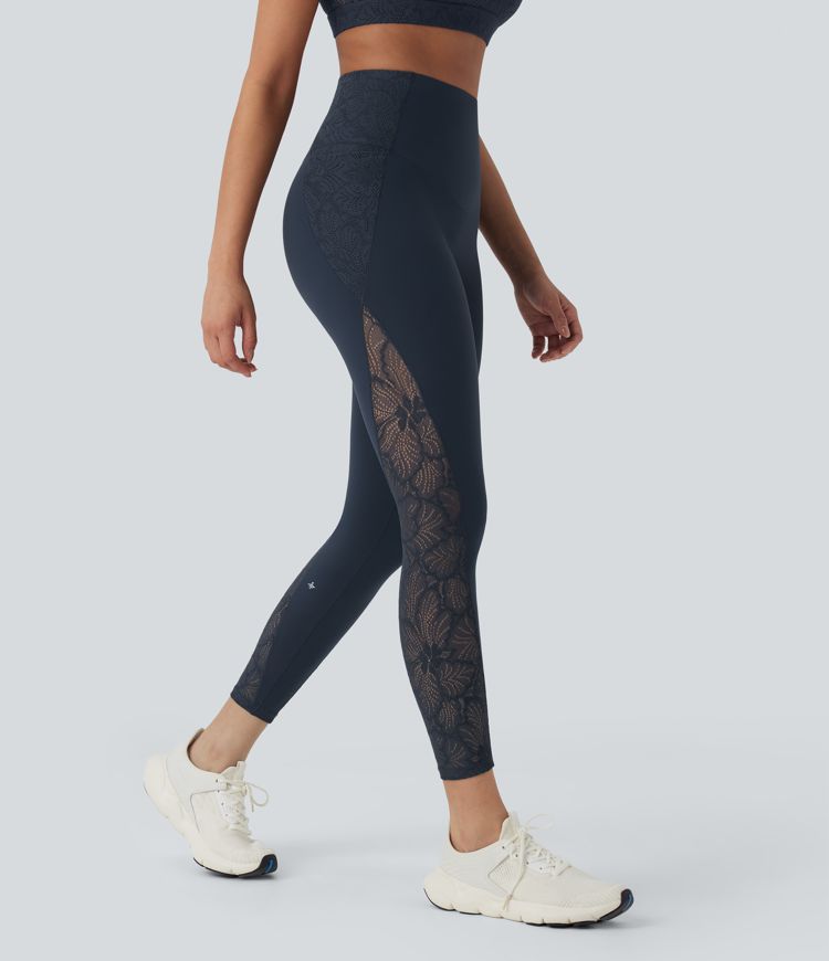 Halara UltraSculpt™ High Waisted Tummy Control Contrast Lace Shaping Training Leggings with Pockets