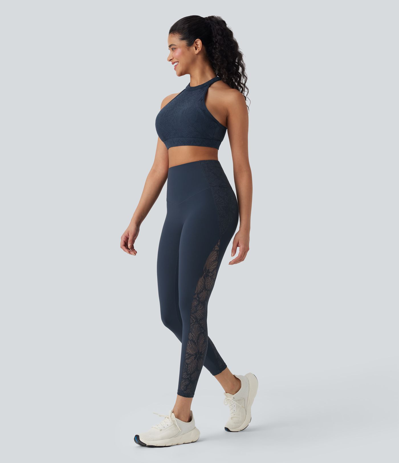 Halara UltraSculpt™ High Waisted Tummy Control Contrast Lace Shaping Training Leggings with Pockets