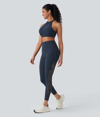 Halara UltraSculpt™ High Waisted Tummy Control Contrast Lace Shaping Training Leggings with Pockets