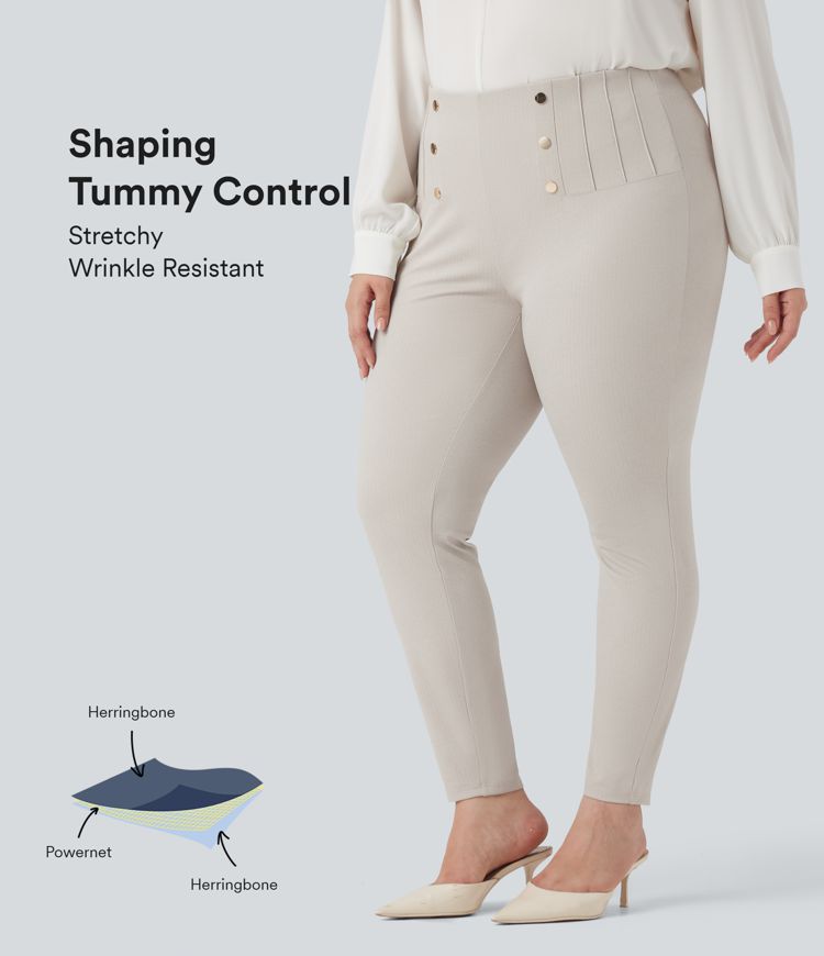 Plus Size SoCinched High Waisted Tummy Control Herringbone Work Leggings with Pockets