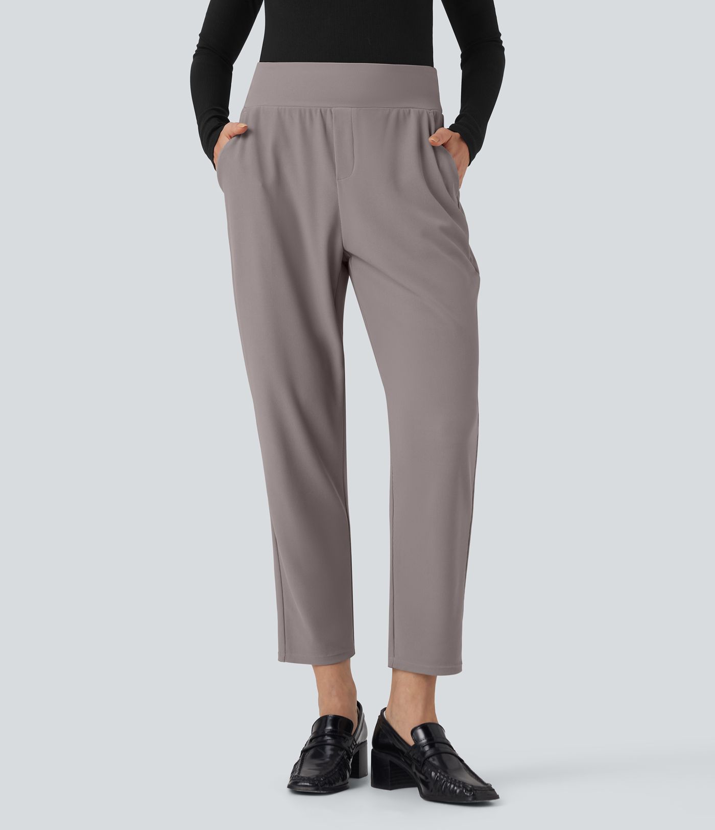 Pantalon de travail fuselé à taille mi-haute Halara Flex™, contrôle du ventre, en tissu micro-nid-d'abeille, avec poches