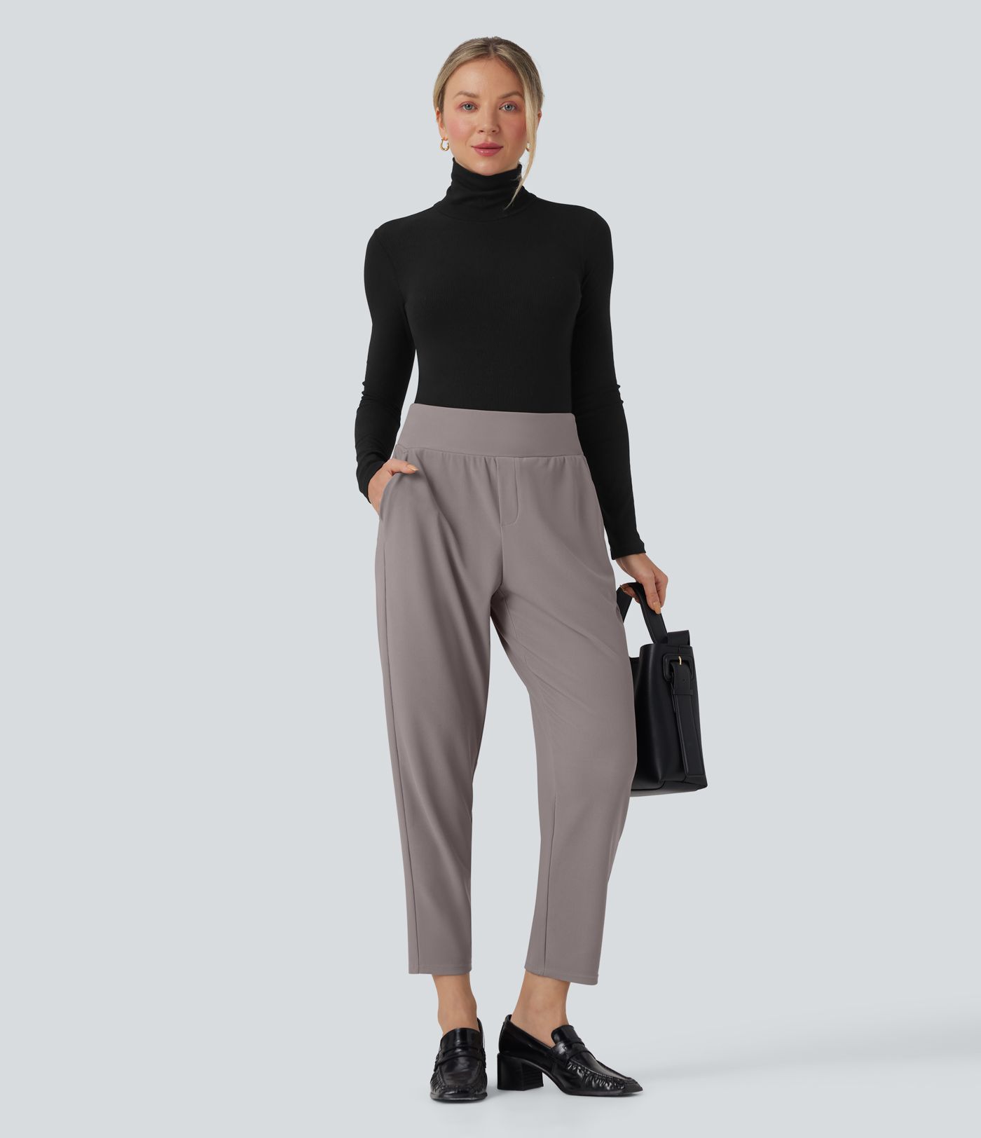 Pantalon de travail fuselé à taille mi-haute Halara Flex™, contrôle du ventre, en tissu micro-nid-d'abeille, avec poches