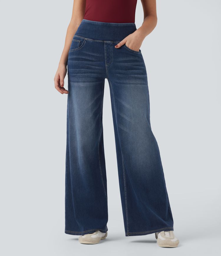 Halara Flex™ Mid Rise Tummy Control Women Casual Baggy Denim Jeans with Pockets