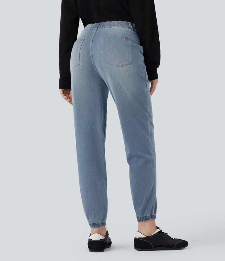 Halara Flex™ Mid Rise Tapered Washed Denim Casual Joggers with Pockets