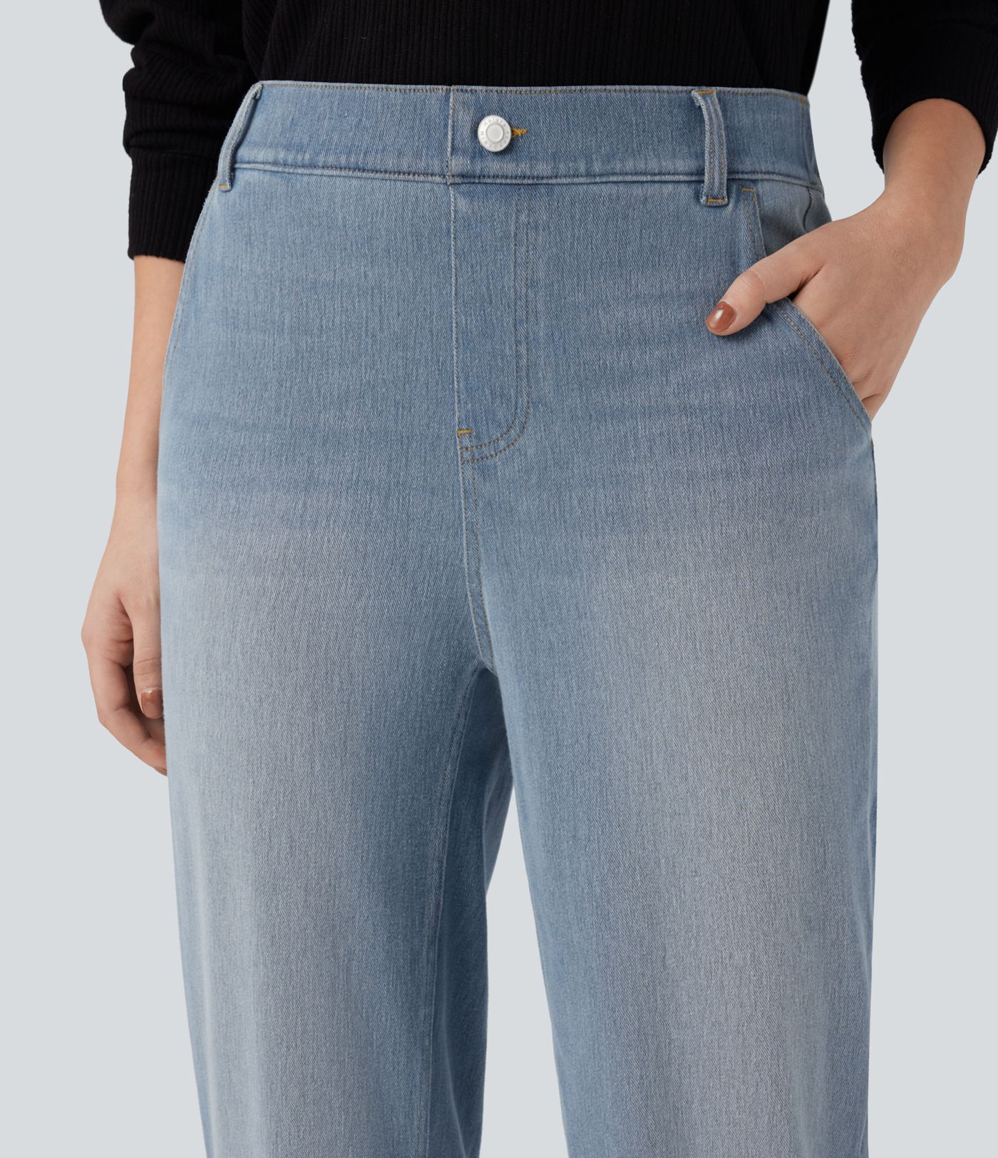 Halara Flex™ Mid Rise Tapered Washed Denim Casual Joggers with Pockets