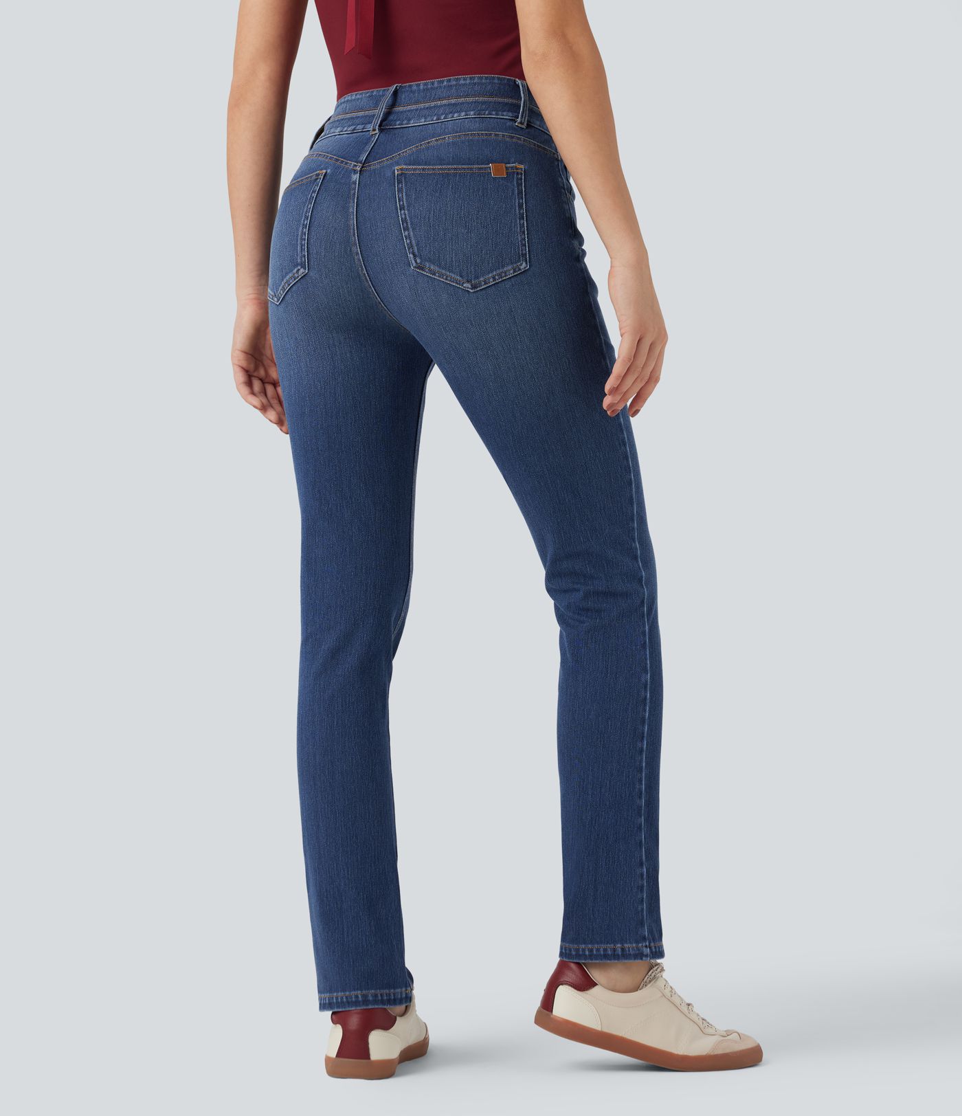 Halara Flex™ Mid Rise Double Waistband Casual Slim Jeans with Pockets