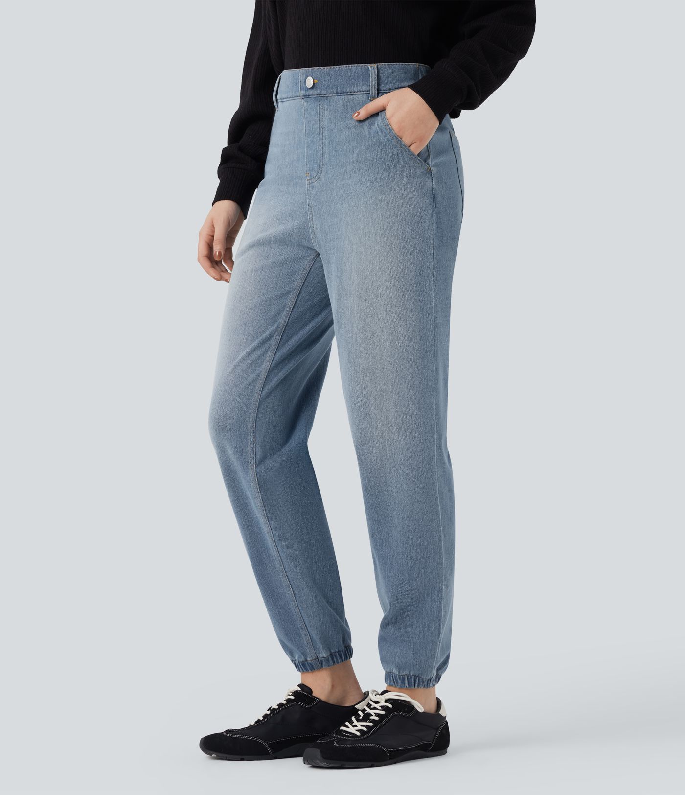 Halara Flex™ Mid Rise Tapered Washed Denim Casual Joggers with Pockets