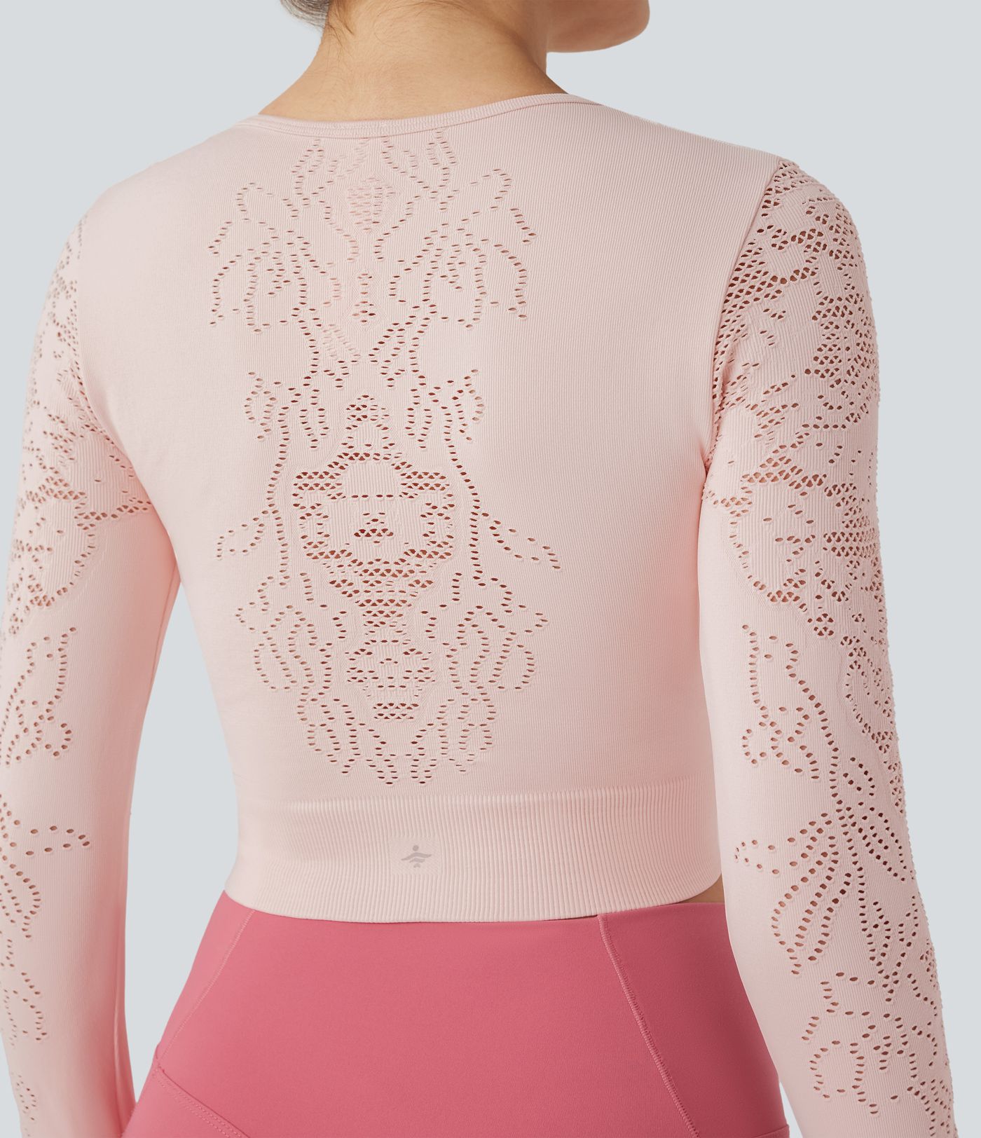 OneForm Seamless Flow Round Neck Long Sleeve Cut Out Cropped Yoga Sports Top