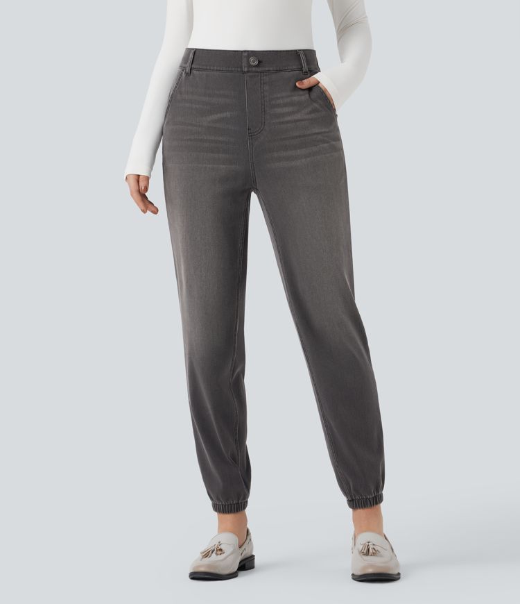 Halara Flex™ Mid Rise Tapered Washed Denim Casual Joggers with Pockets