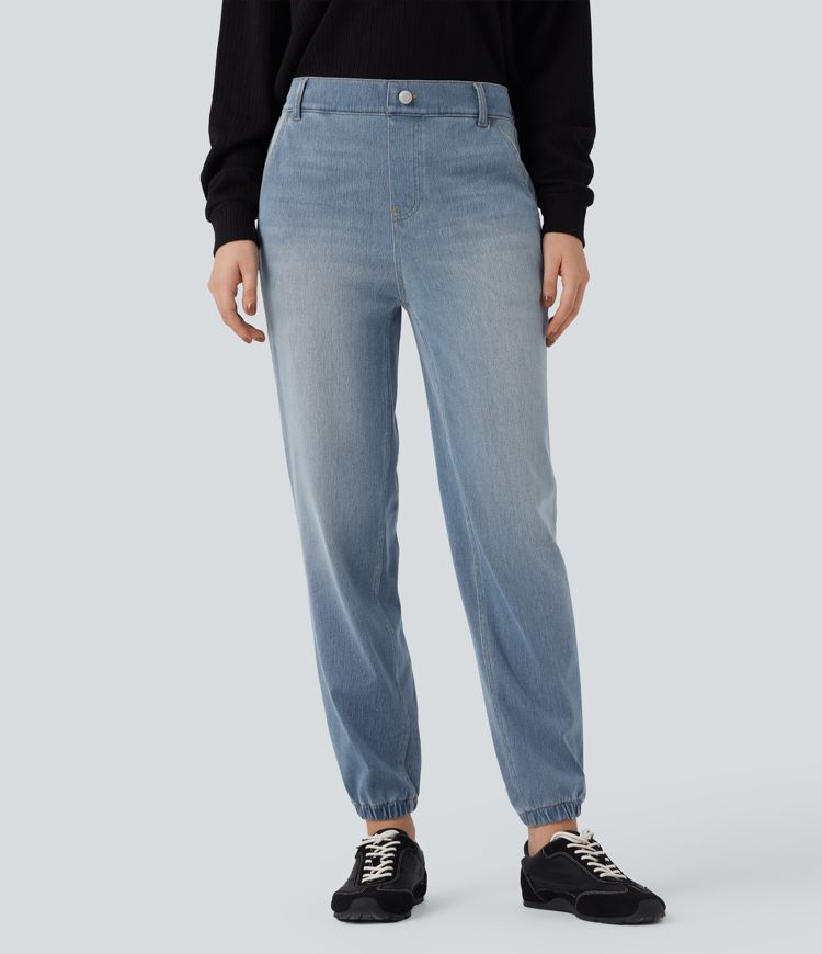 Halara Flex™ Mid Rise Tapered Washed Denim Casual Joggers with Pockets