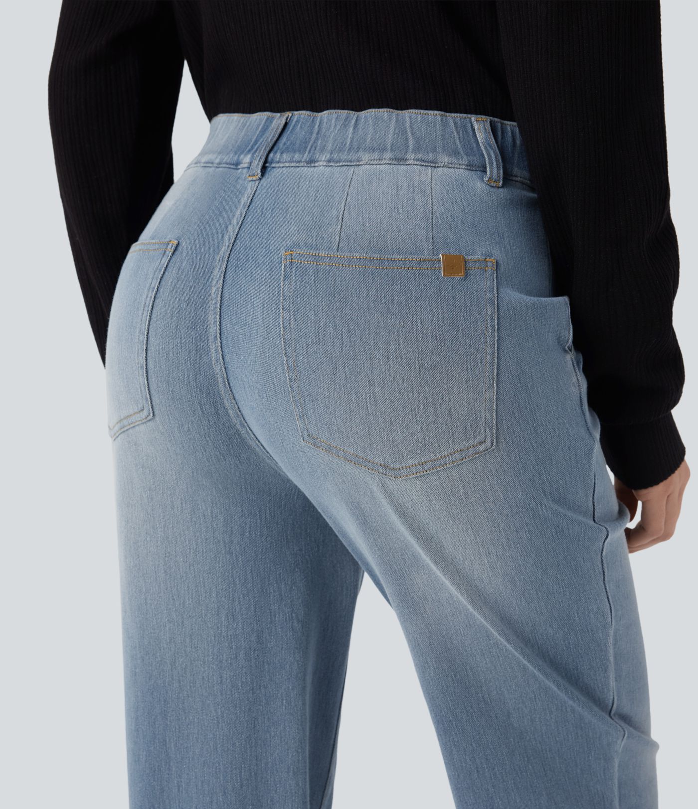 Halara Flex™ Mid Rise Tapered Washed Denim Casual Joggers with Pockets