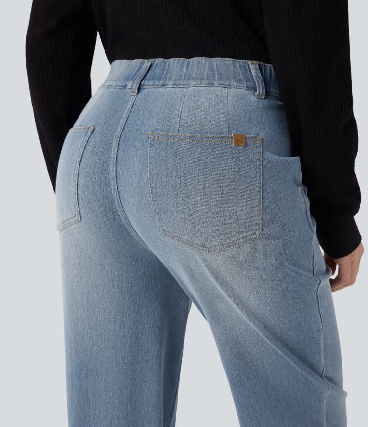 Halara Flex™ Mid Rise Tapered Washed Denim Casual Joggers with Pockets