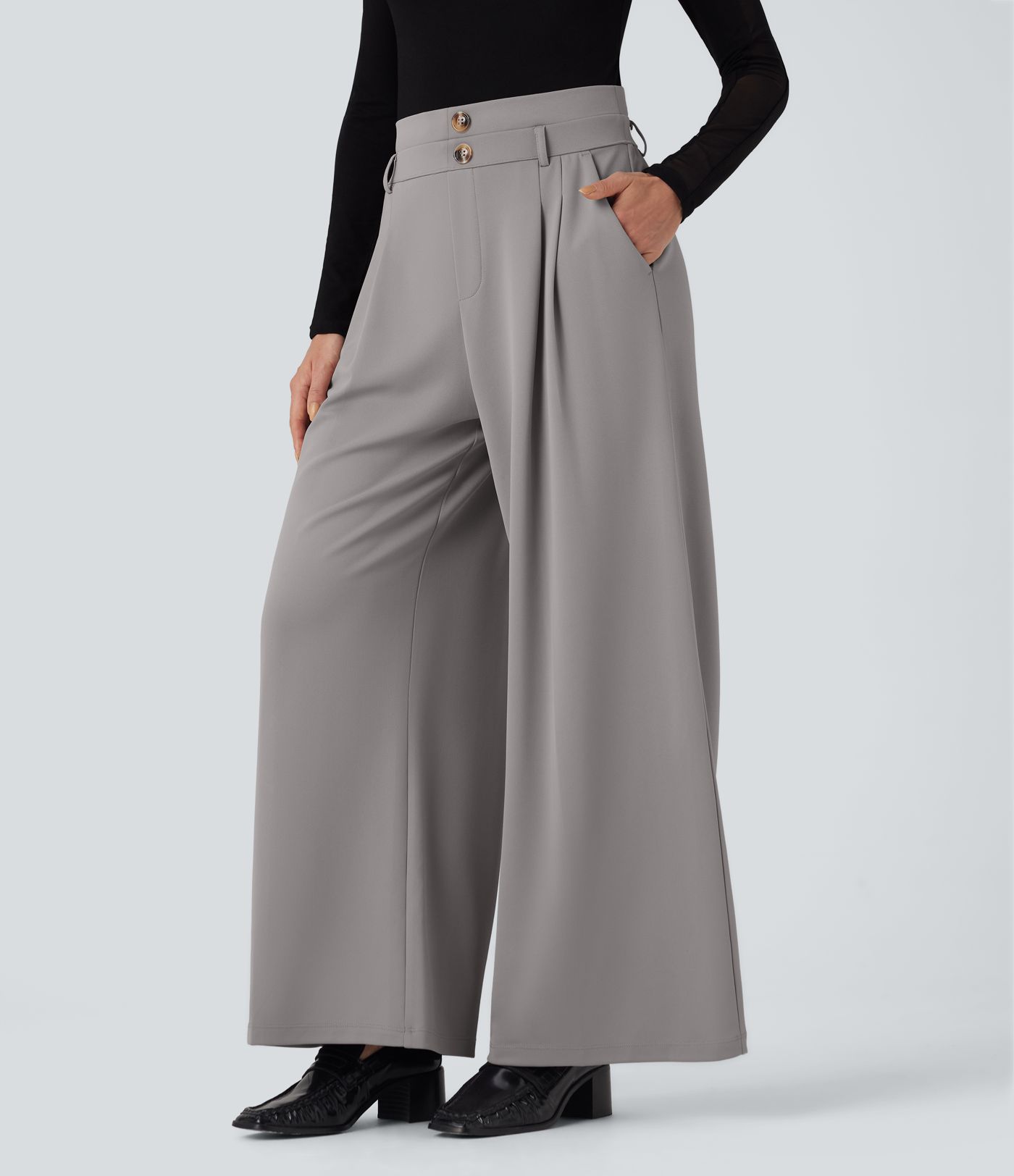 Halara Flex™ High Waisted Double Waistband Wide Leg Crepe Work Pants with Pockets