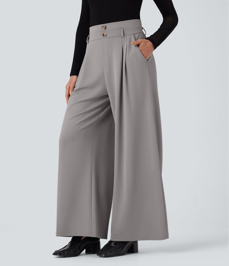 Halara Flex™ High Waisted Double Waistband Wide Leg Crepe Work Pants with Pockets