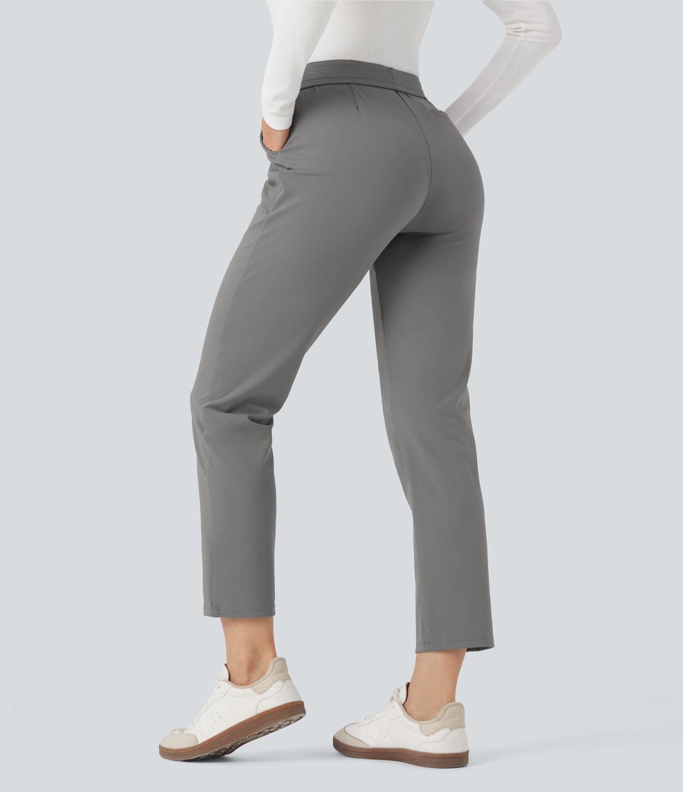 Halara Flex™ DayStretch Foldover High Waisted Drawstring 7/8 Slim Work Trousers with Pockets