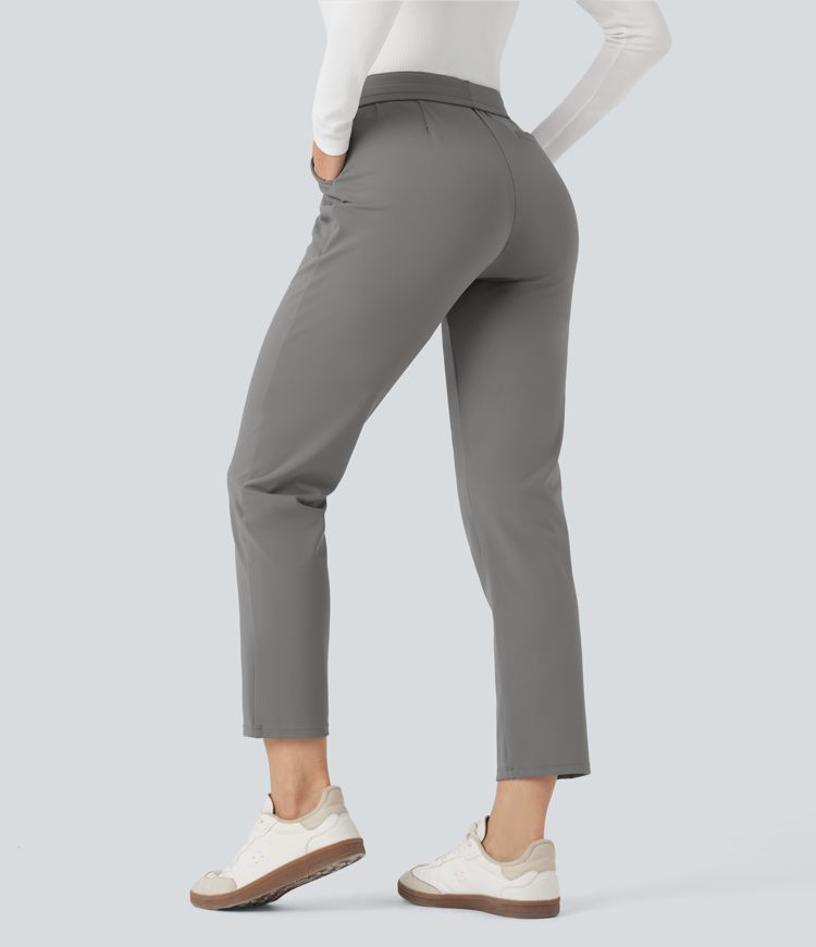 Halara Flex™ DayStretch Foldover High Waisted Drawstring 7/8 Slim Work Trousers with Pockets