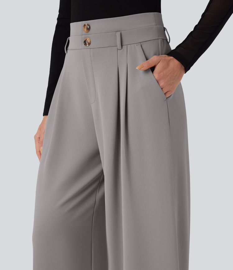 Halara Flex™ High Waisted Double Waistband Wide Leg Crepe Work Pants with Pockets