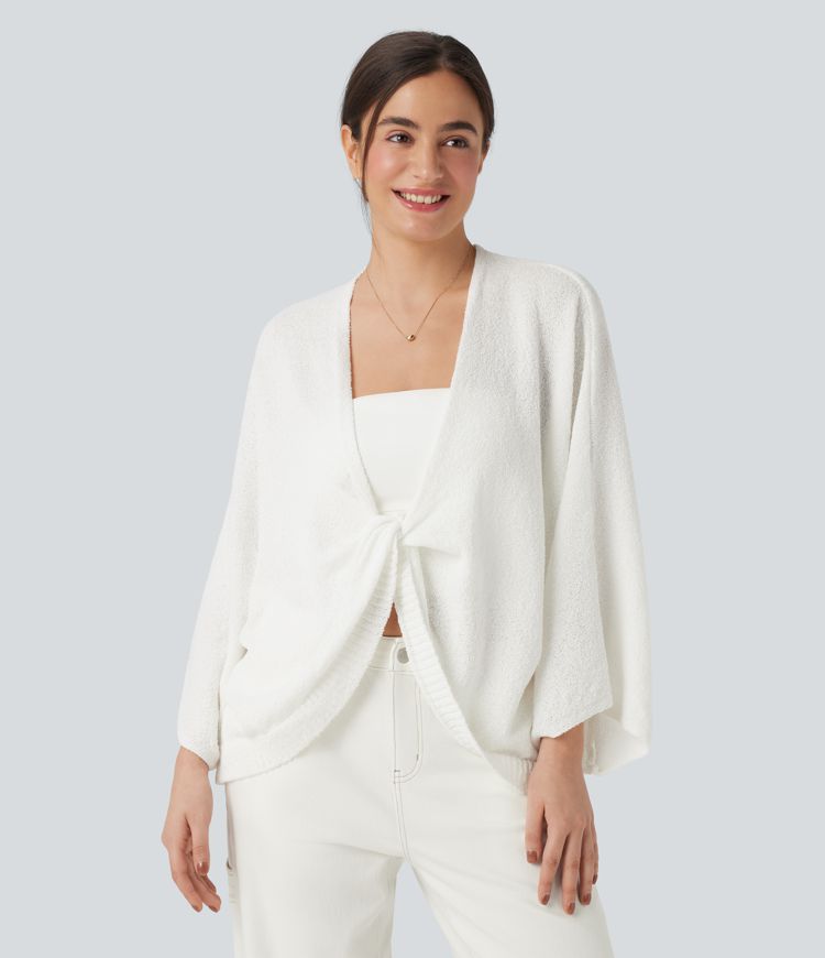 Deep V-neck Batwing Sleeve Relaxed Fit Casual Cardigan