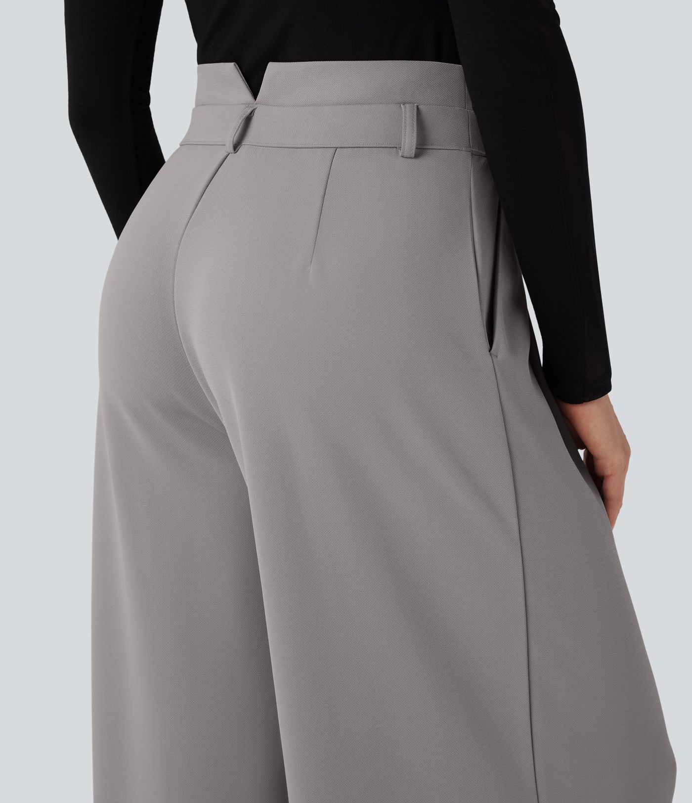 Halara Flex™ High Waisted Double Waistband Wide Leg Crepe Work Pants with Pockets