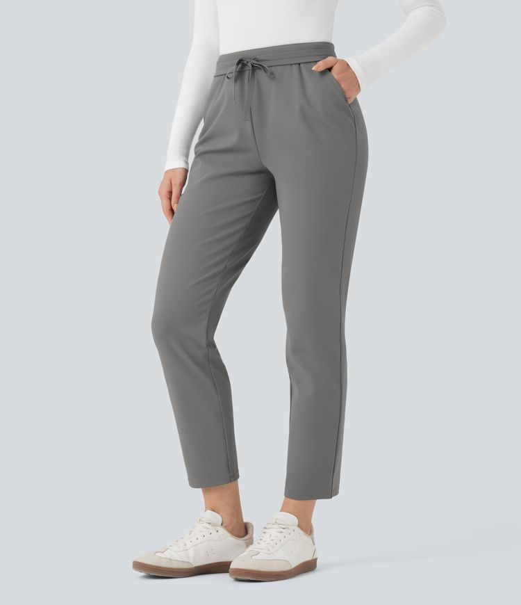 Halara Flex™ DayStretch Foldover High Waisted Drawstring 7/8 Slim Work Trousers with Pockets