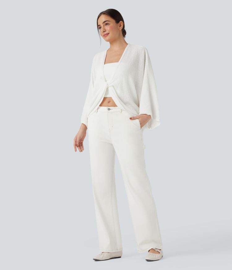 Deep V-neck Batwing Sleeve Relaxed Fit Casual Cardigan