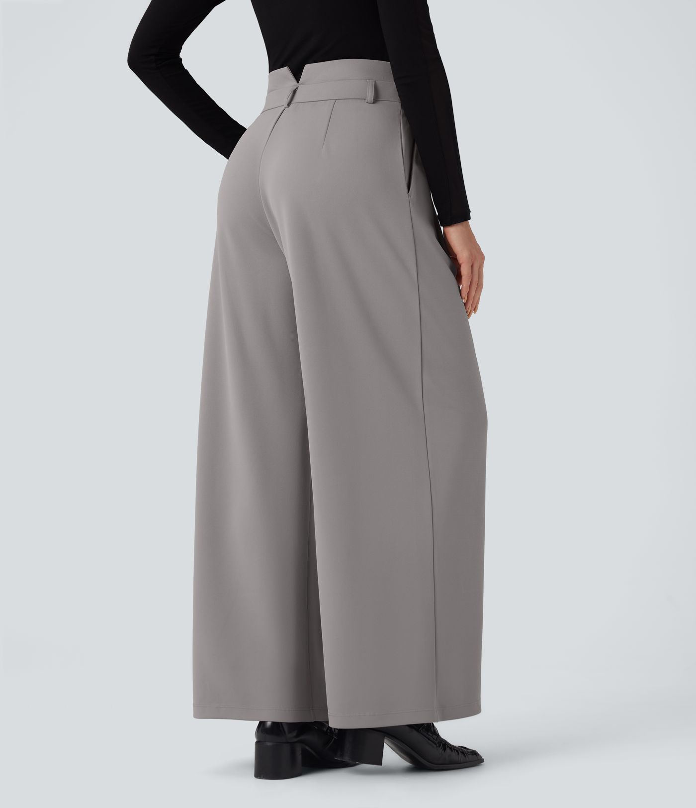 Halara Flex™ High Waisted Double Waistband Wide Leg Crepe Work Pants with Pockets