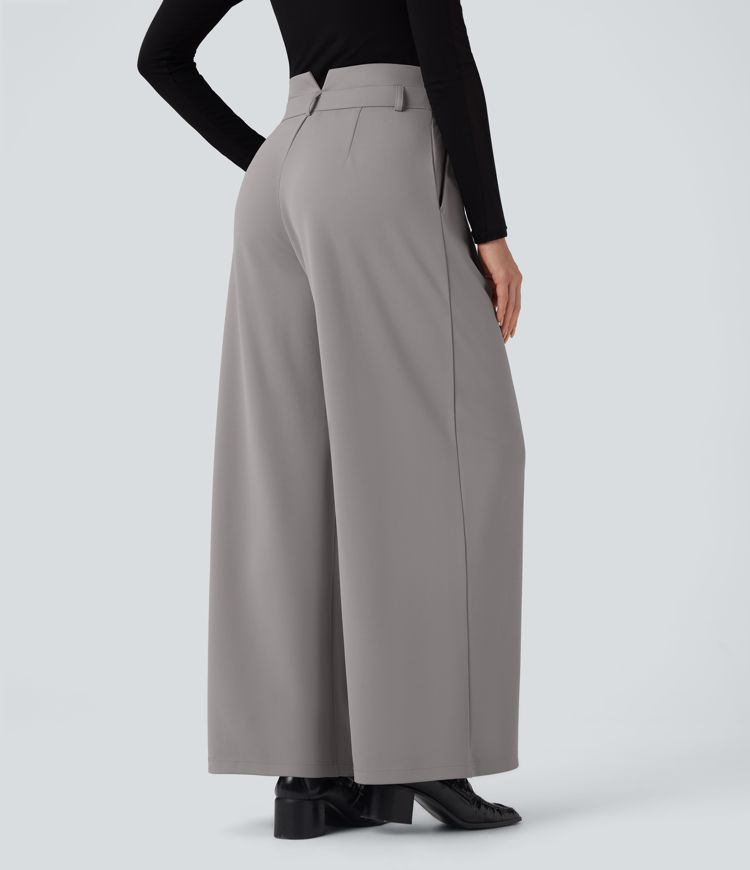 Halara Flex™ High Waisted Double Waistband Wide Leg Crepe Work Pants with Pockets