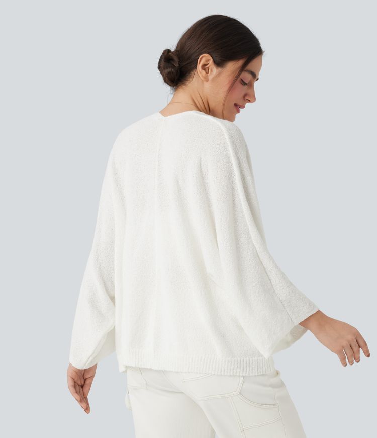 Deep V-neck Batwing Sleeve Relaxed Fit Casual Cardigan