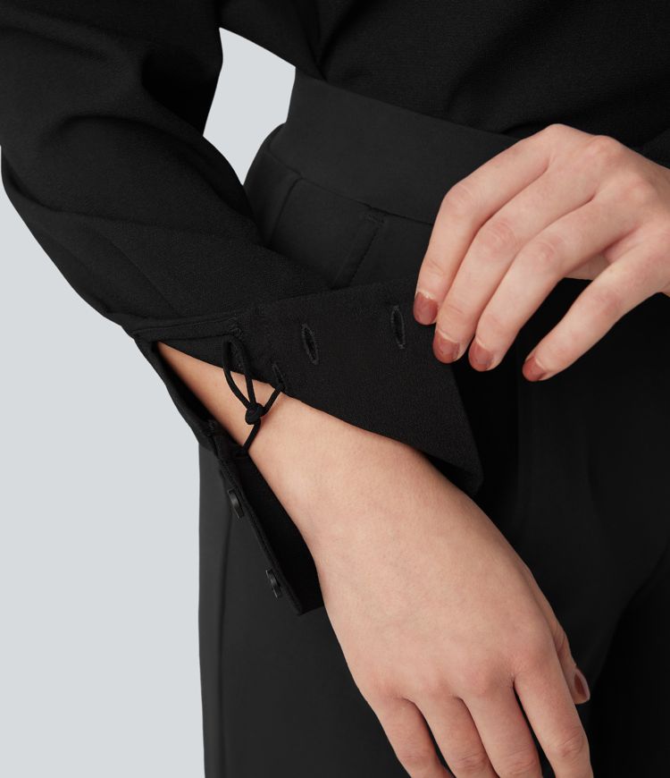 Camisa de oficina de manga larga con dobladillo curvo