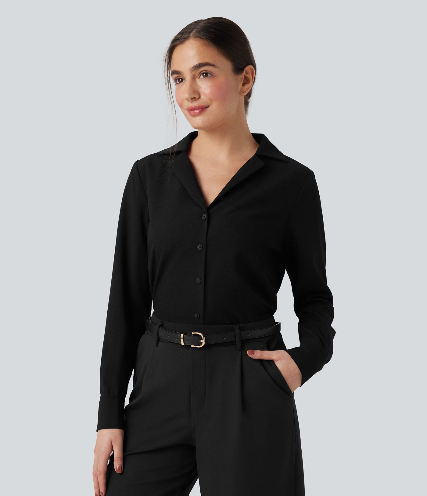 Long Sleeve Curved Hem Work Shirt