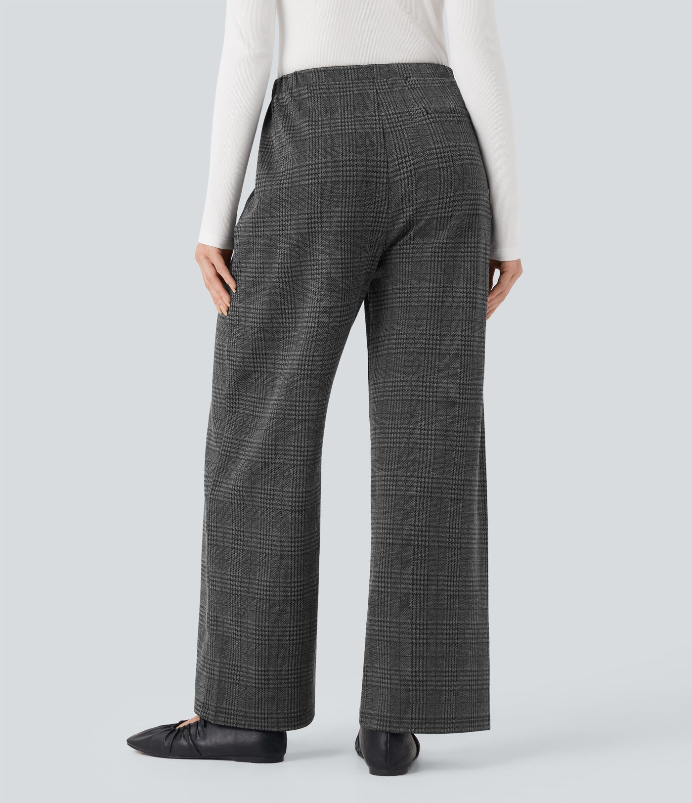 Halara Flex™ Mid Rise Drawstring Plaid Straight-leg Work Pants with Pockets