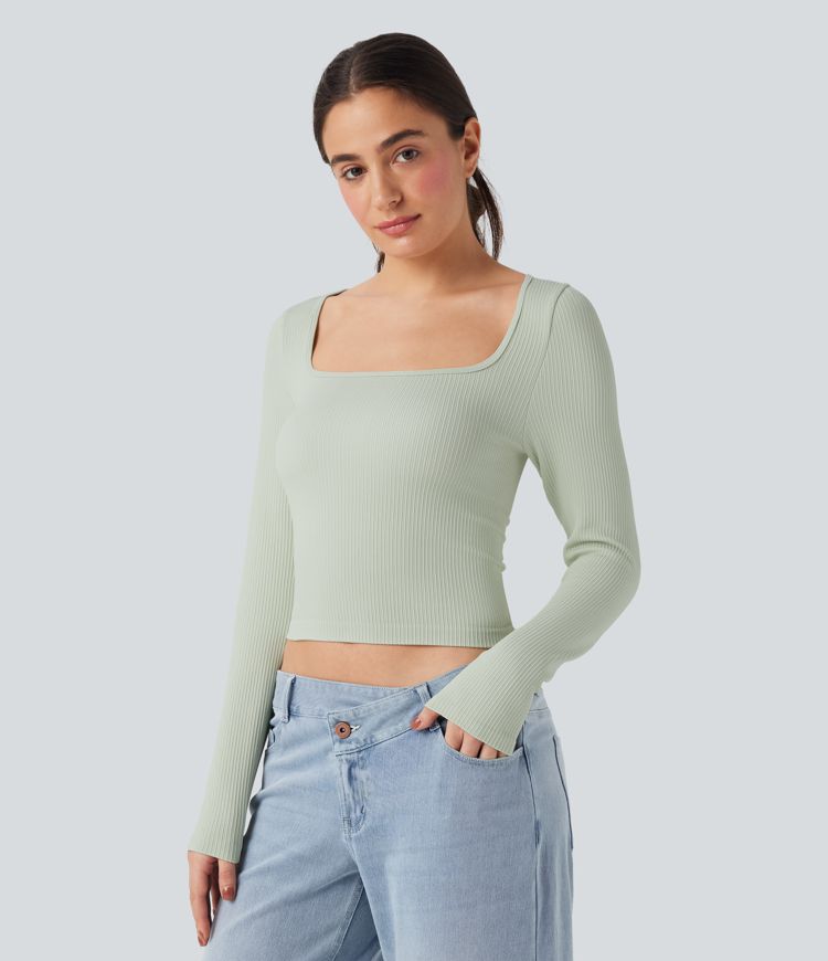 Haut de sport yoga décolleté carré à manches longues sans couture OneForm Seamless Flow