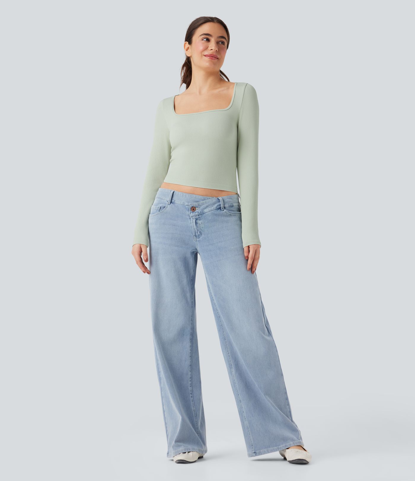 Haut de sport yoga décolleté carré à manches longues sans couture OneForm Seamless Flow