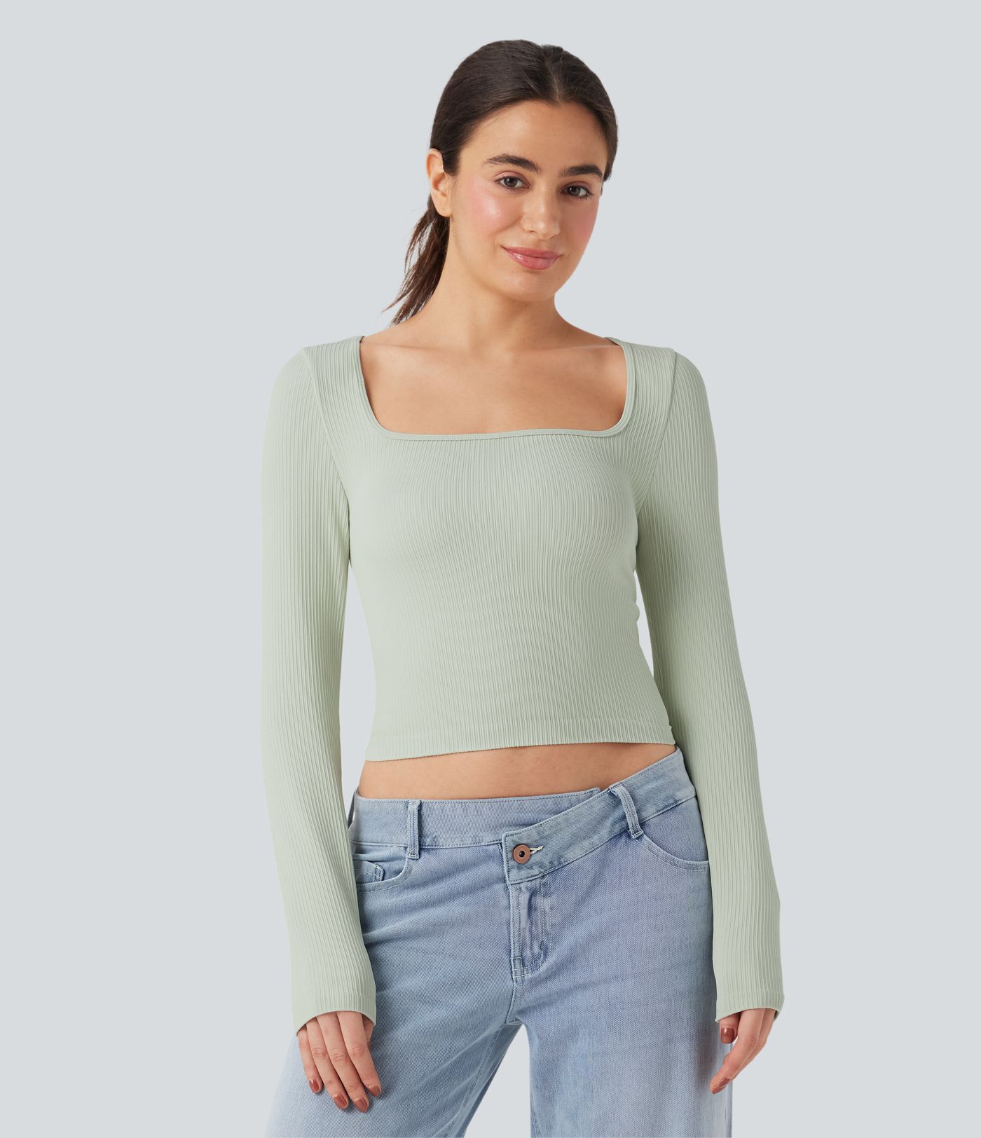 Haut de sport yoga décolleté carré à manches longues sans couture OneForm Seamless Flow