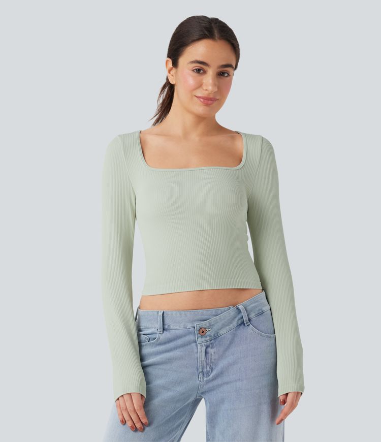 Haut de sport yoga décolleté carré à manches longues sans couture OneForm Seamless Flow