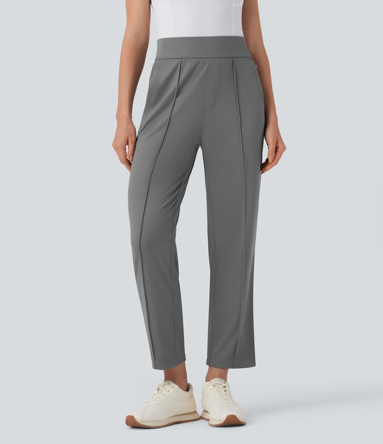 High Waisted Straight Leg Quick Dry Golf Pants-Golf Tee Pockets-UPF40+