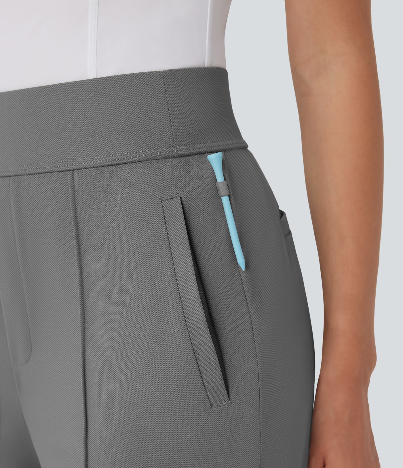 High Waisted Straight Leg Quick Dry Golf Pants-Golf Tee Pockets-UPF40+