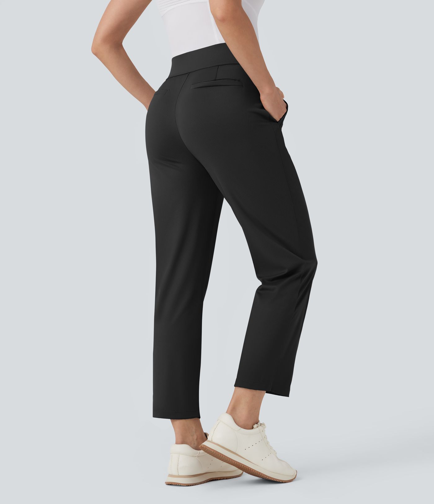 High Waisted Straight Leg Quick Dry Golf Pants-Golf Tee Pockets-UPF40+
