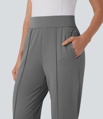 High Waisted Straight Leg Quick Dry Golf Pants-Golf Tee Pockets-UPF40+