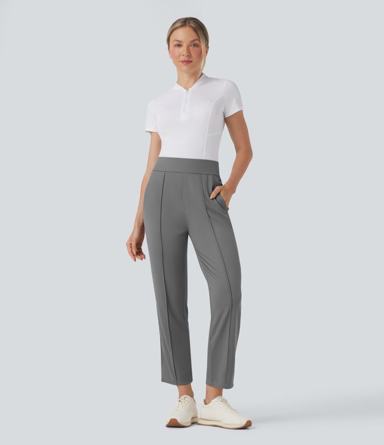 High Waisted Straight Leg Quick Dry Golf Pants-Golf Tee Pockets-UPF40+