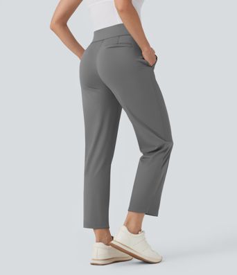 High Waisted Straight Leg Quick Dry Golf Pants-Golf Tee Pockets-UPF40+