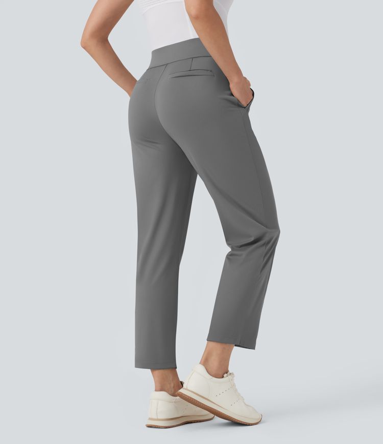 High Waisted Straight Leg Quick Dry Golf Pants-Golf Tee Pockets-UPF40+