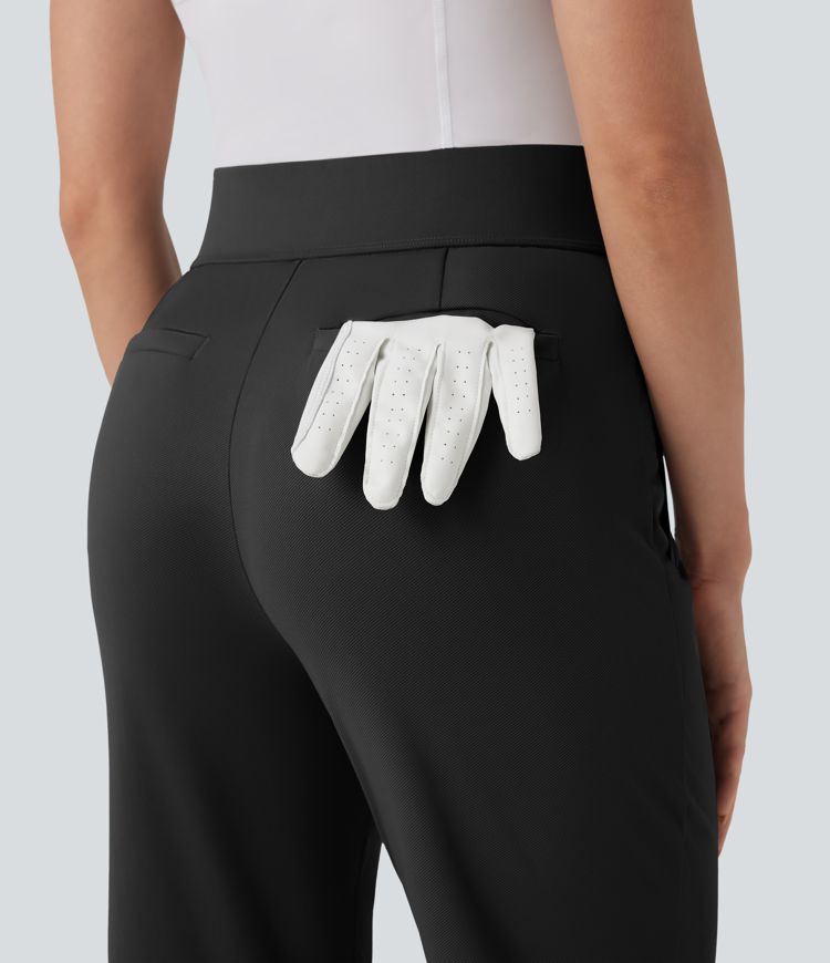 High Waisted Straight Leg Quick Dry Golf Trousers-Golf Tee Pockets-UPF40+